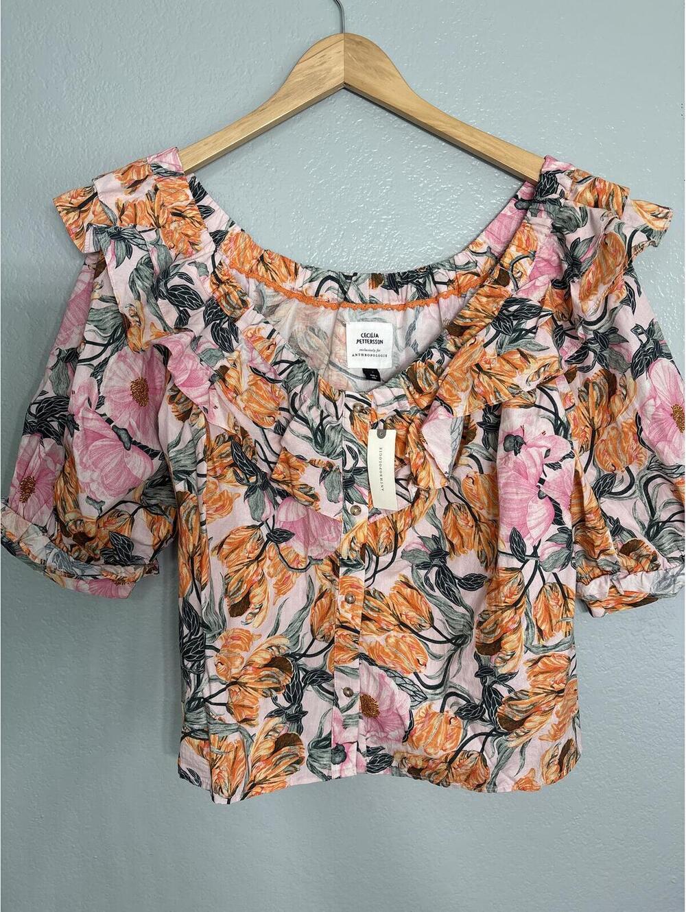 Anthropologie floral ruffle resort top